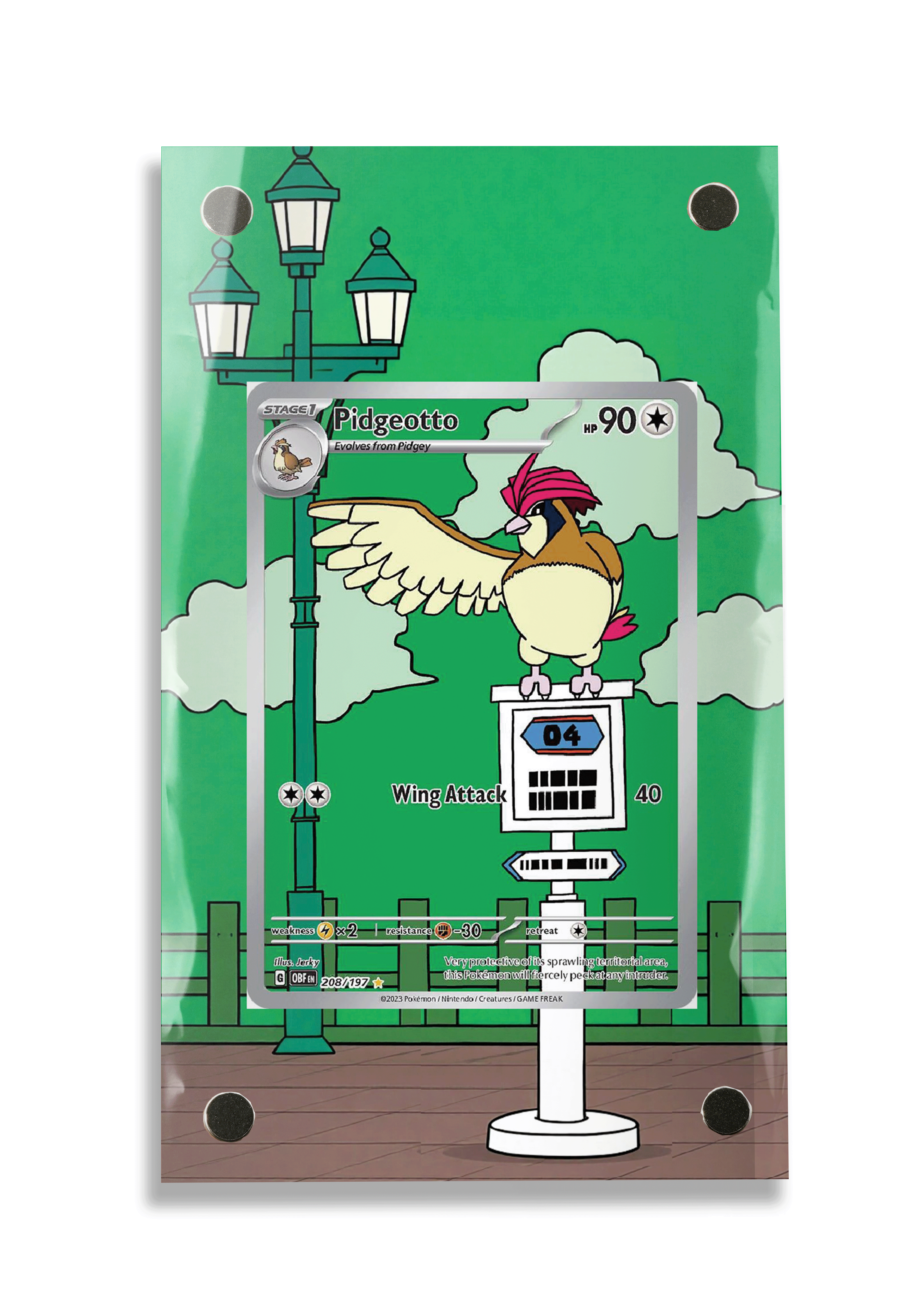 Pokémon TCG Pidgeotto Scarlet & Violet - Obsidian Flames #208/197 Display Frame | Gem Mint Sleeve