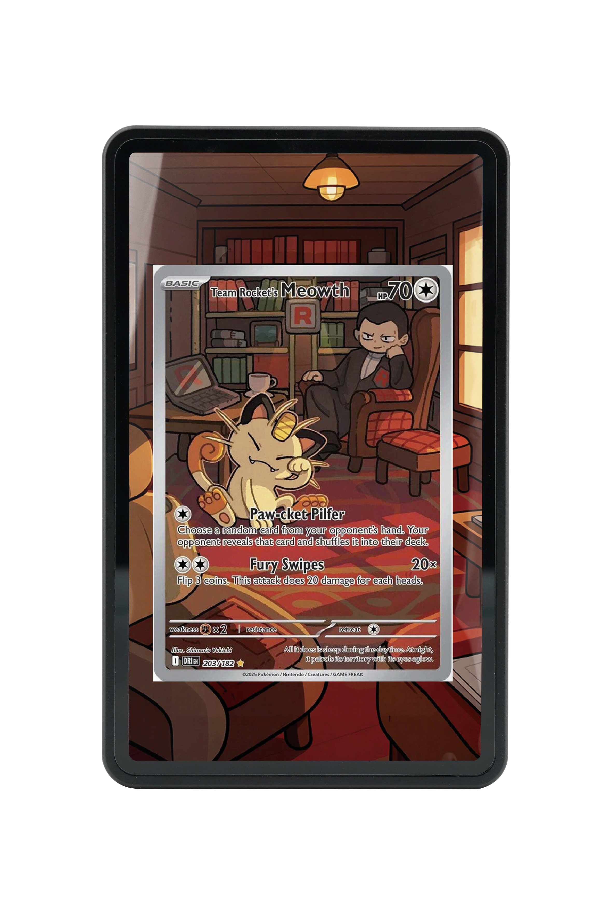 Pokémon TCG Team Rocket's Meowth Scarlet & Violet - Destined Rivals #203/182 Magnetic Card Holder | Gem Mint Sleeve