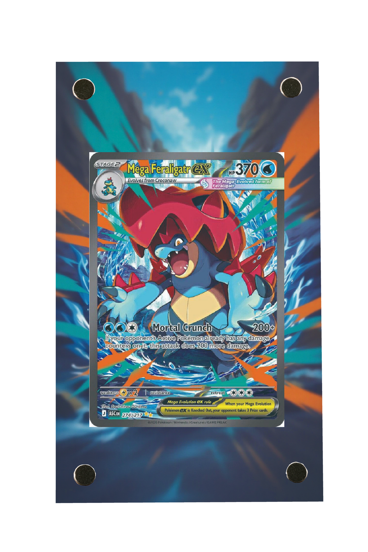 Pokémon TCG Mega Feraligatr ex - 274/217 Ascended Heroes #274/217 Display Frame | Gem Mint Sleeve