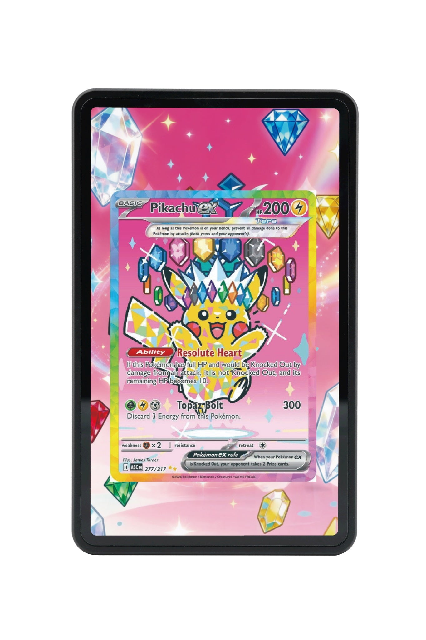 Pokémon TCG Pikachu ex - 277/217 Ascended Heroes #277/217 Magnetic Card Holder | Gem Mint Sleeve