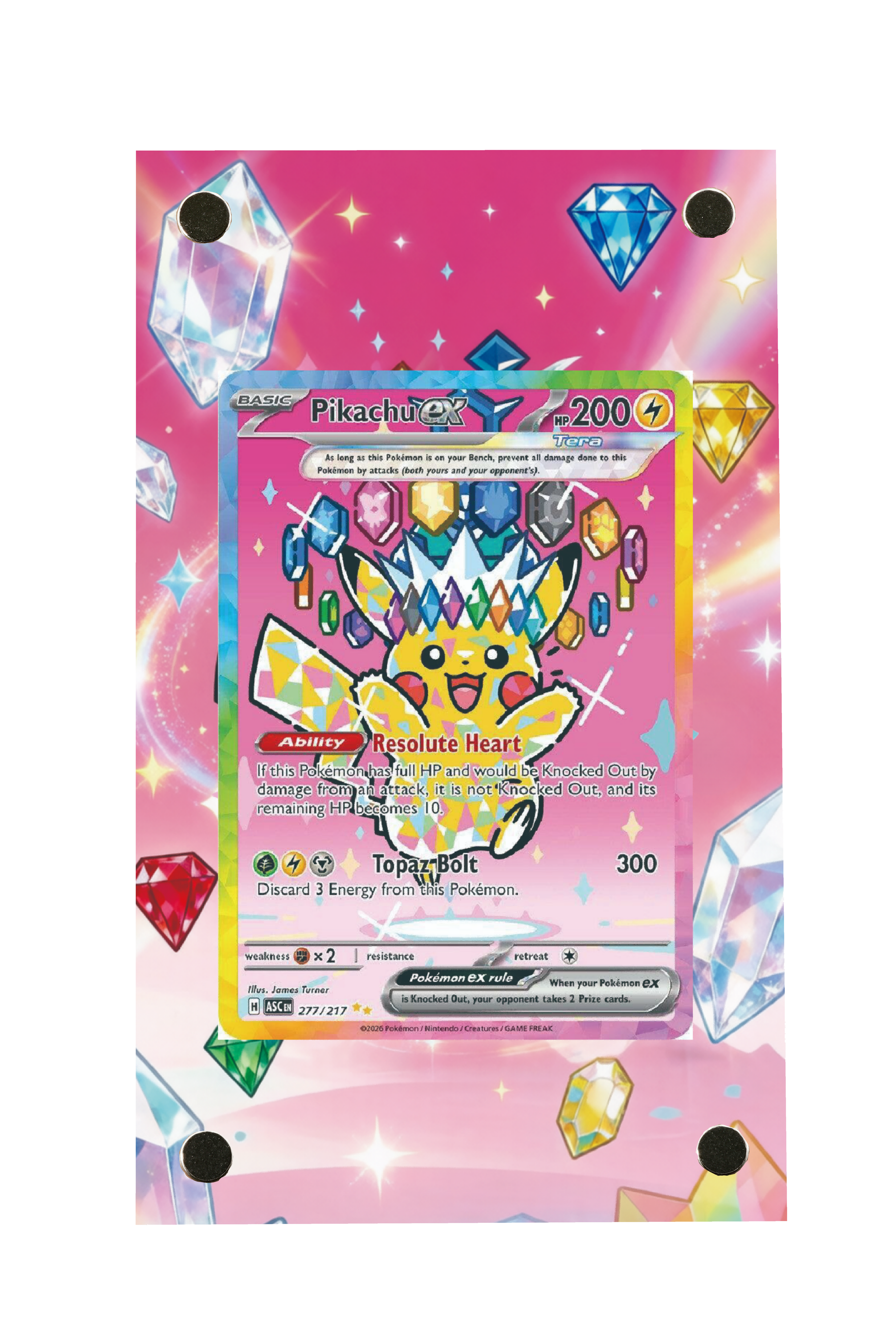 Pokémon TCG Pikachu ex - 277/217 Ascended Heroes #277/217 Display Frame | Gem Mint Sleeve