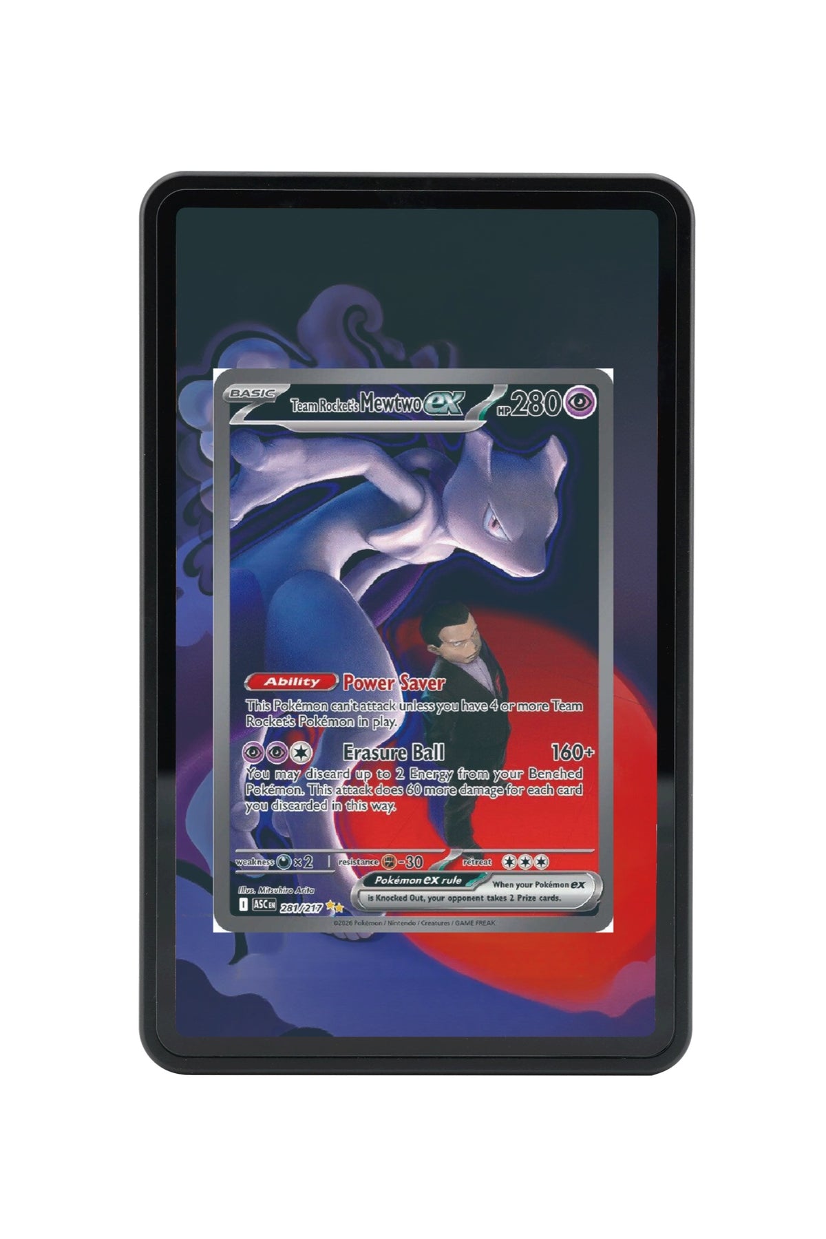 Pokémon TCG Team Rocket's Mewtwo ex - 281/217 Ascended Heroes #281/217 Magnetic Card Holder | Gem Mint Sleeve