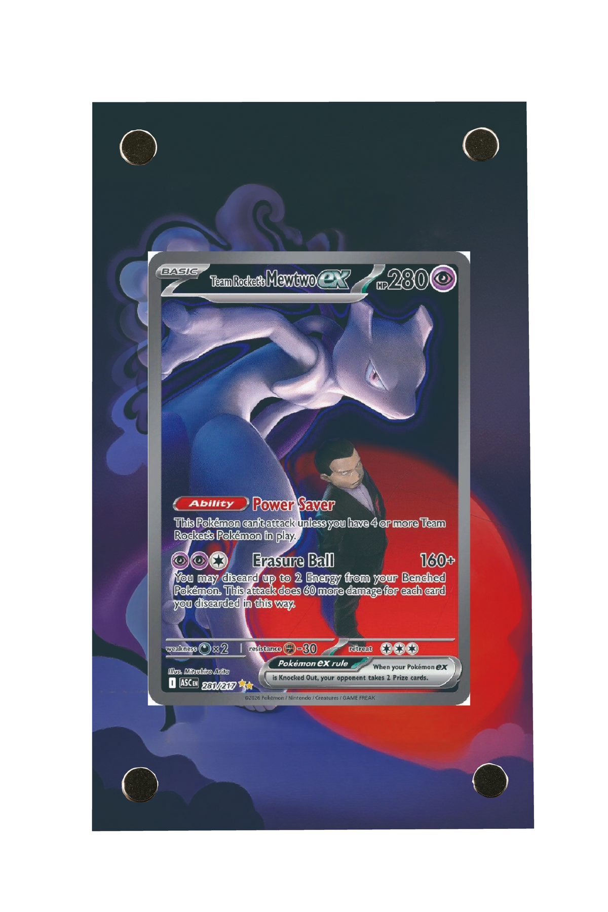 Pokémon TCG Team Rocket's Mewtwo ex - 281/217 Ascended Heroes #281/217 Display Frame | Gem Mint Sleeve