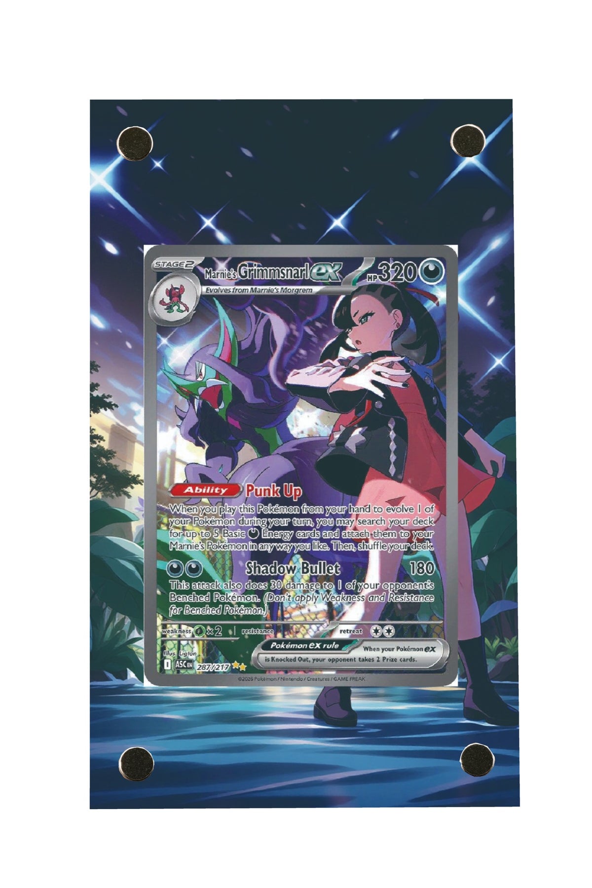 Pokémon TCG Marnie's Grimmsnarl ex Ascended Heroes #287/217 Display Frame | Gem Mint Sleeve