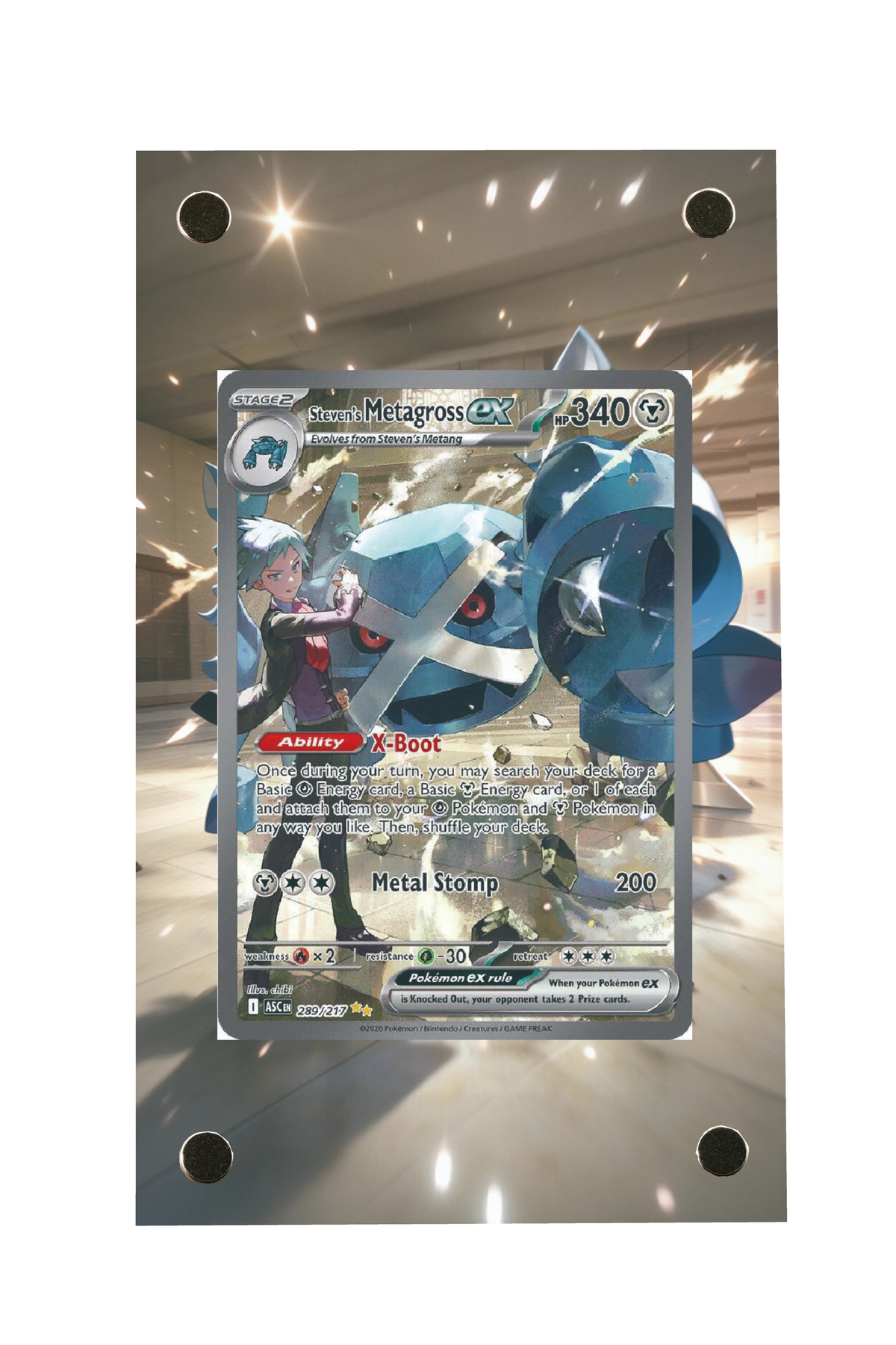 Pokémon TCG Steven's Metagross ex Ascended Heroes #289/217 Display Frame | Gem Mint Sleeve