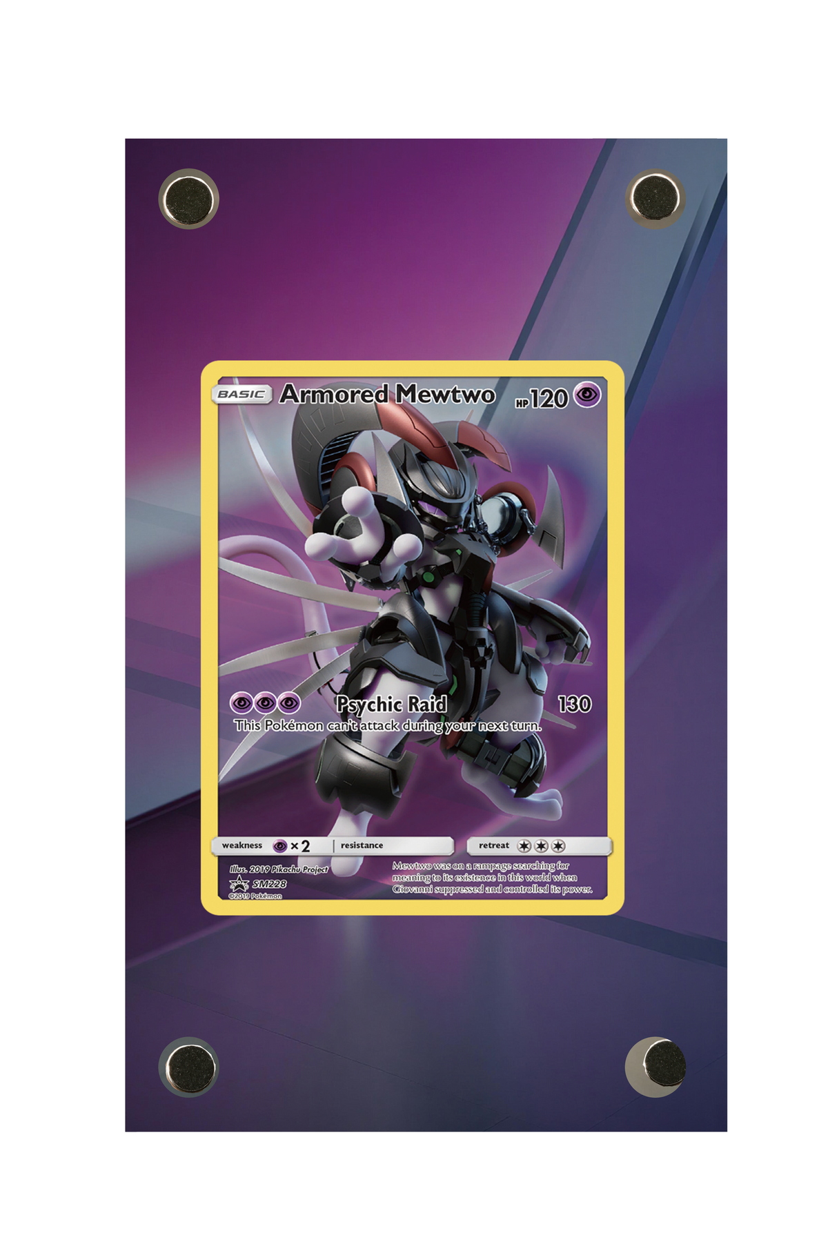Armored Mewtwo Sun & Moon Black Star Promos #SM228 Display Frame with matching extended artwork
