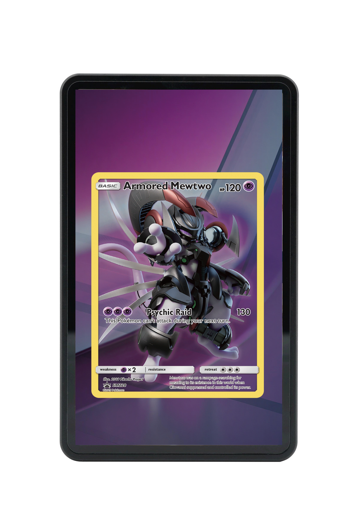 Armored Mewtwo Sun & Moon Black Star Promos #SM228 Magnetic Card Holder with matching extended artwork