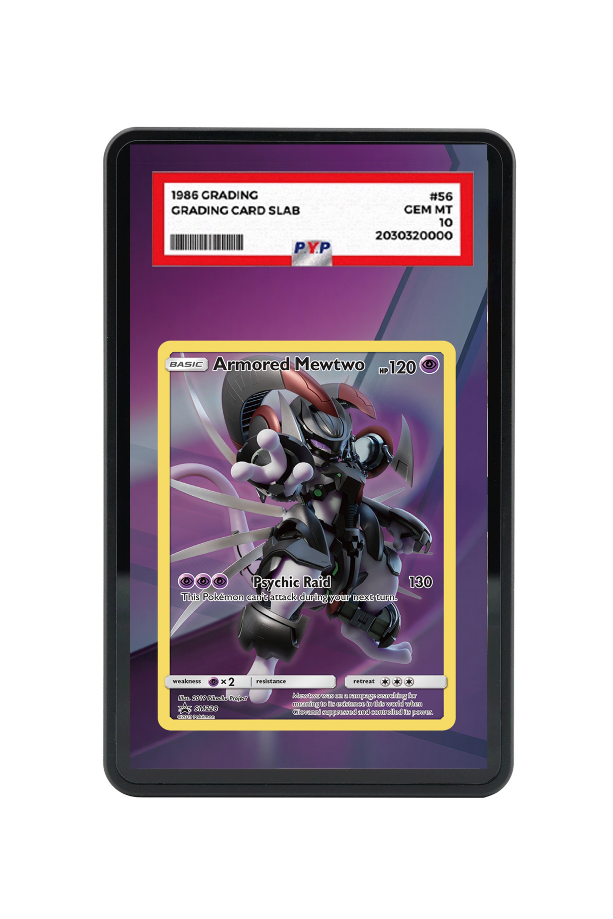 Armored Mewtwo Sun & Moon Black Star Promos #SM228 PSA Grade Case with matching extended artwork