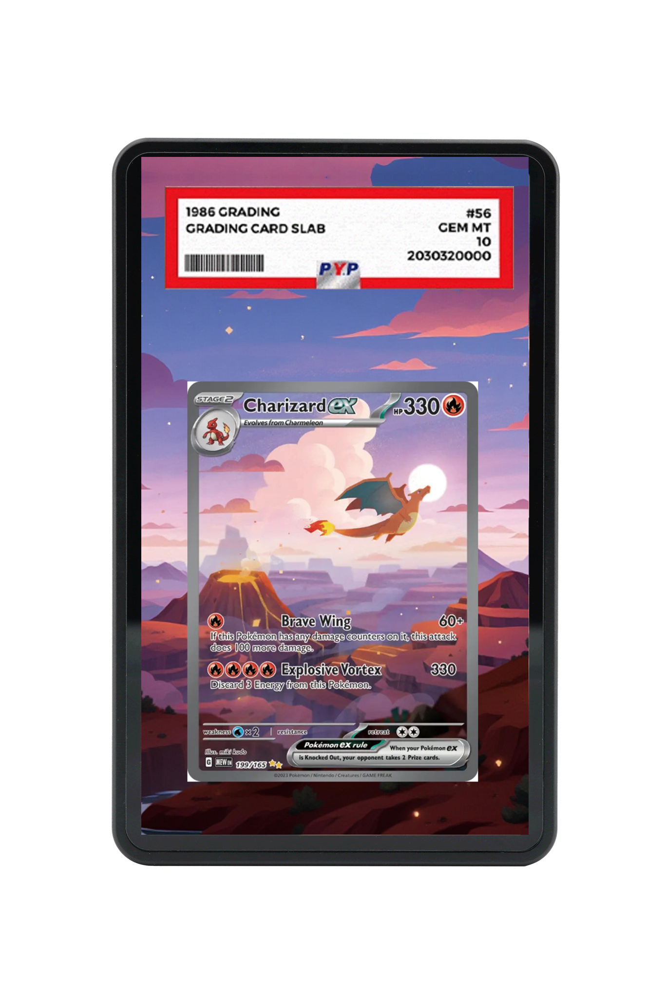 Charizard ex 151 #199/165 PSA Grade Case with matching extended artwork