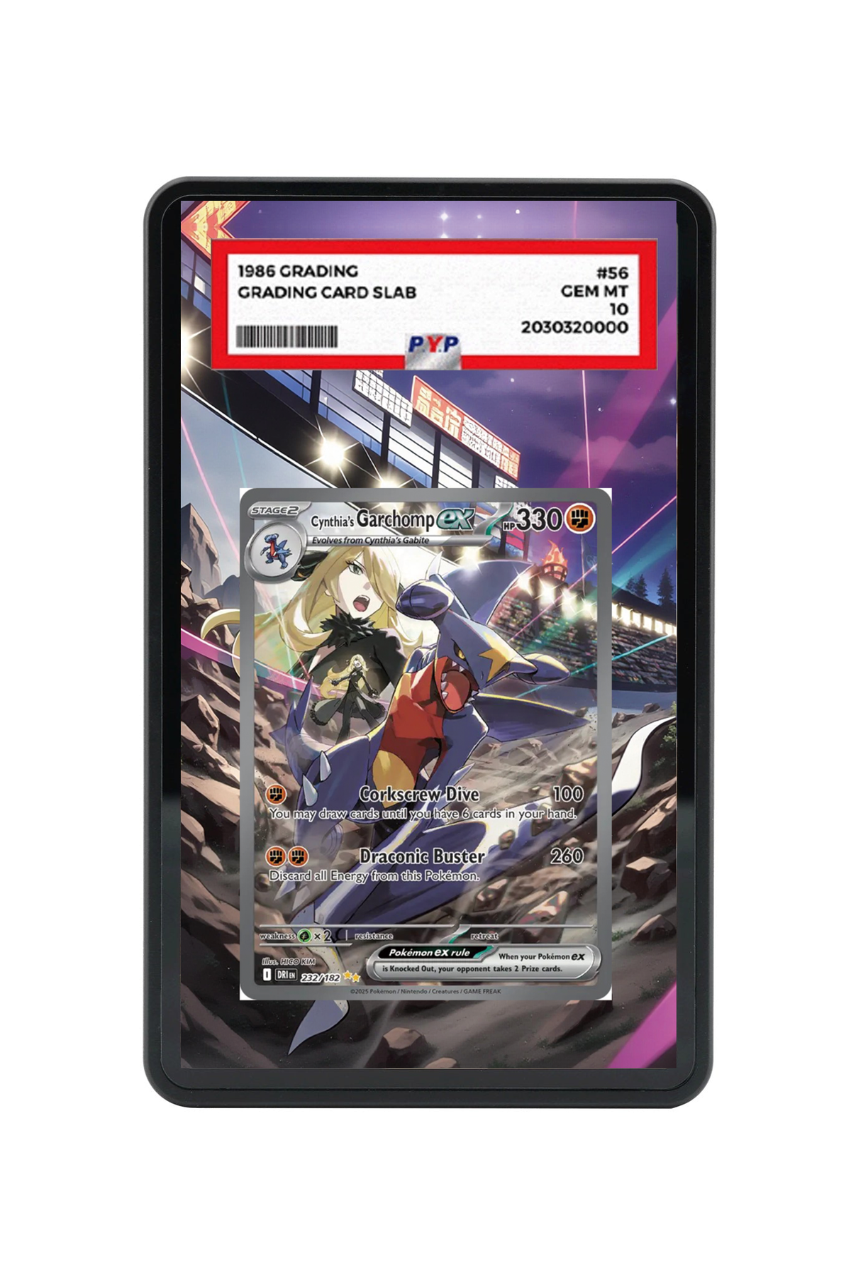Cynthia's Garchomp ex Destined Rivals #232/182 PSA Grade Case with matching extended artwork