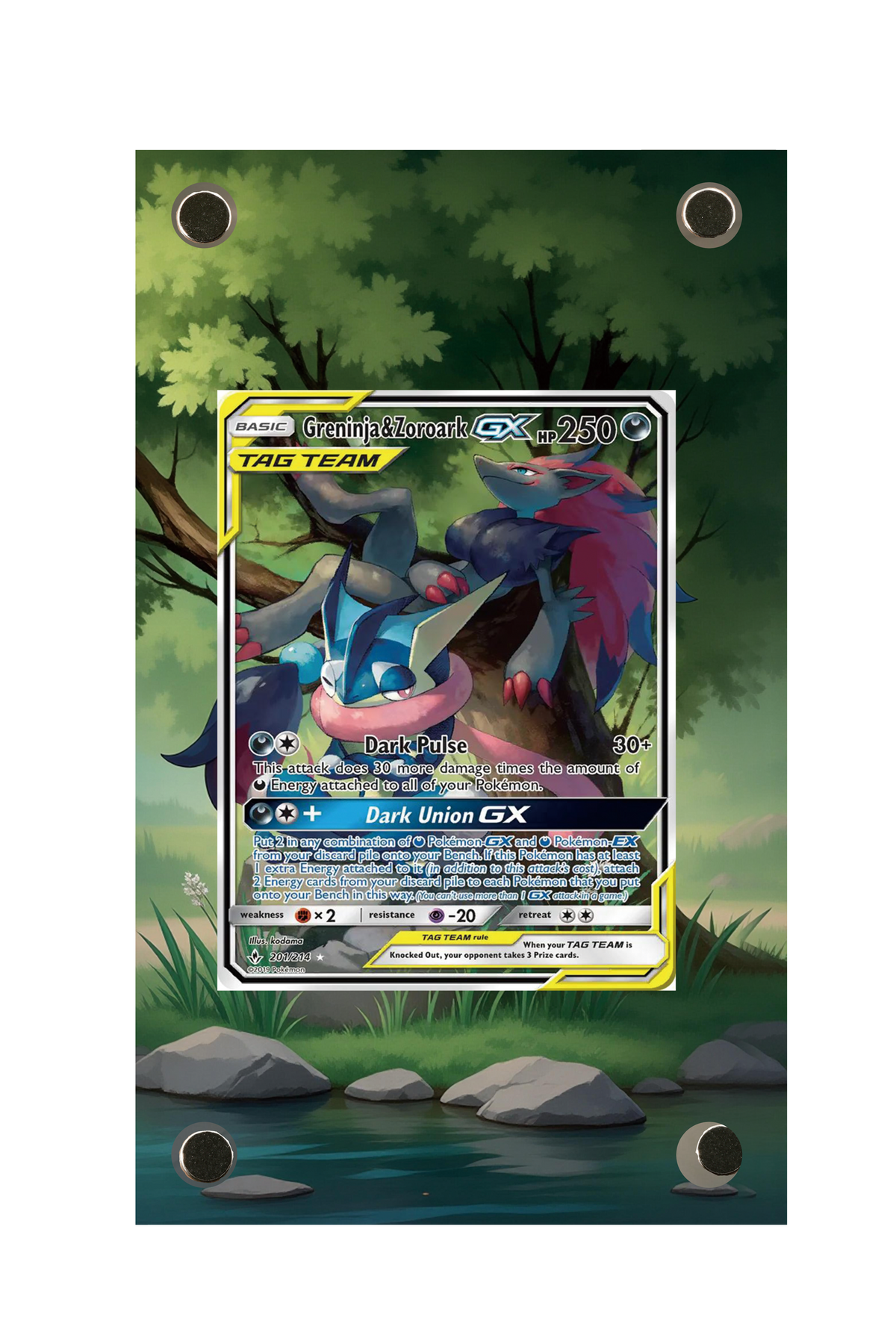 Greninja & Zoroark-GX Unbroken Bonds #201/214 Display Frame with matching extended artwork