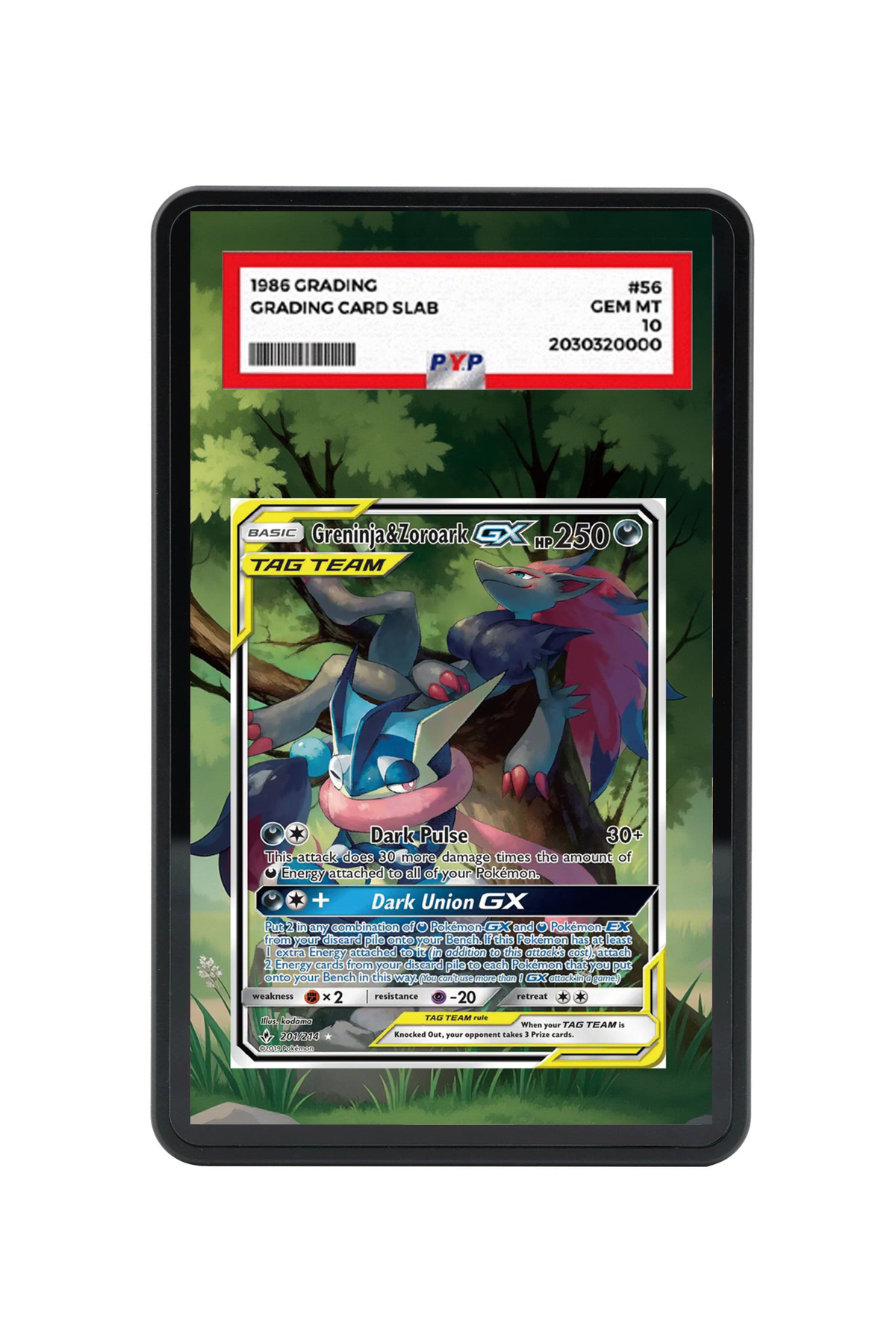 Greninja & Zoroark-GX Unbroken Bonds #201/214 PSA Grade Case with matching extended artwork