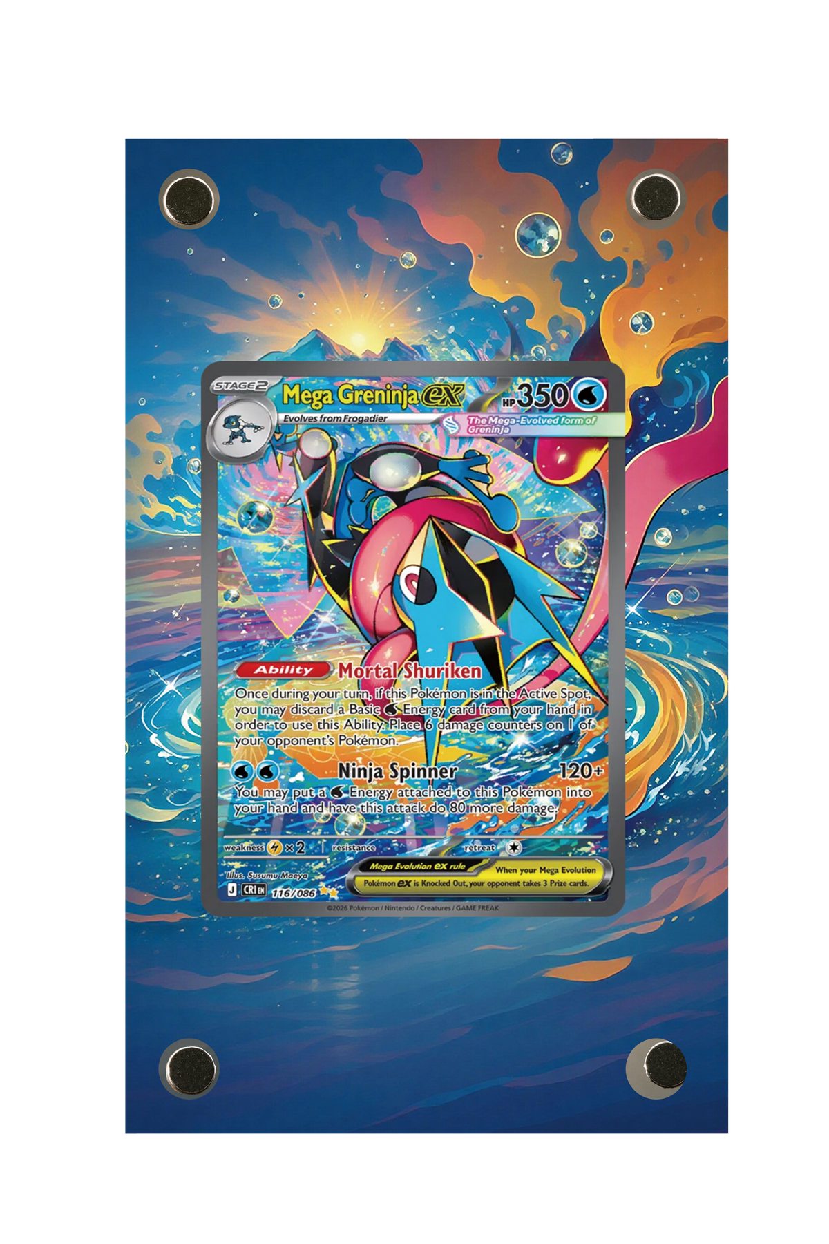Mega Greninja ex Chaos Rising #116/086 Display Frame with matching extended artwork