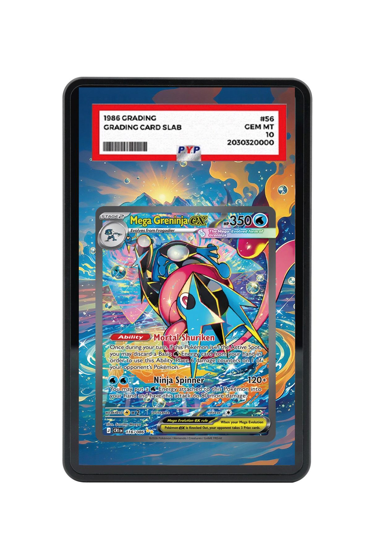 Mega Greninja ex Chaos Rising #116/086 PSA Grade Case with matching extended artwork