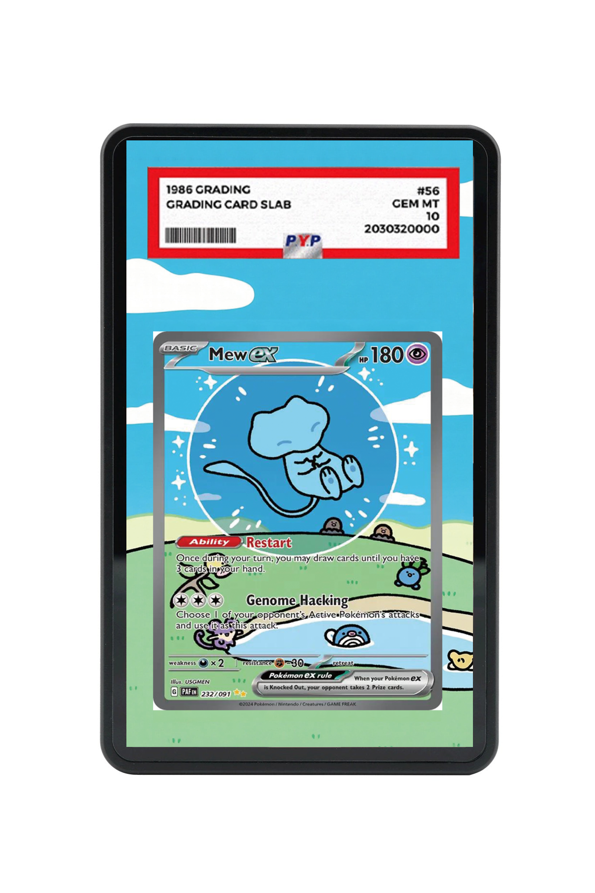 Mew ex Paldean Fates #232/091 PSA Grade Case with matching extended artwork