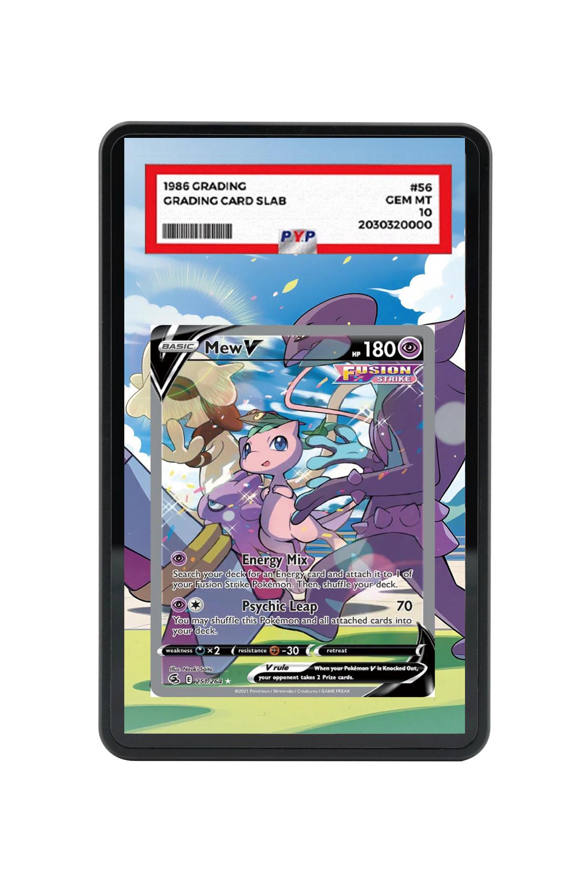 Mew V Fusion Strike #251/264 PSA Grade Case with matching extended artwork