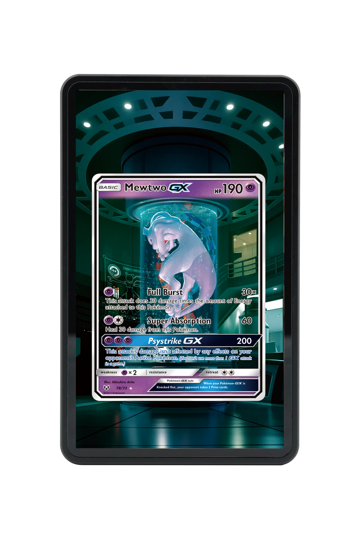 Mewtwo-GX Shining Legends #78/73 Magnetic Card Holder with matching extended artwork