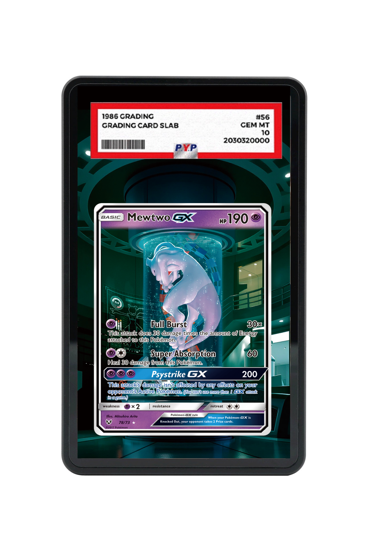 Mewtwo-GX Shining Legends #78/73 PSA Grade Case with matching extended artwork