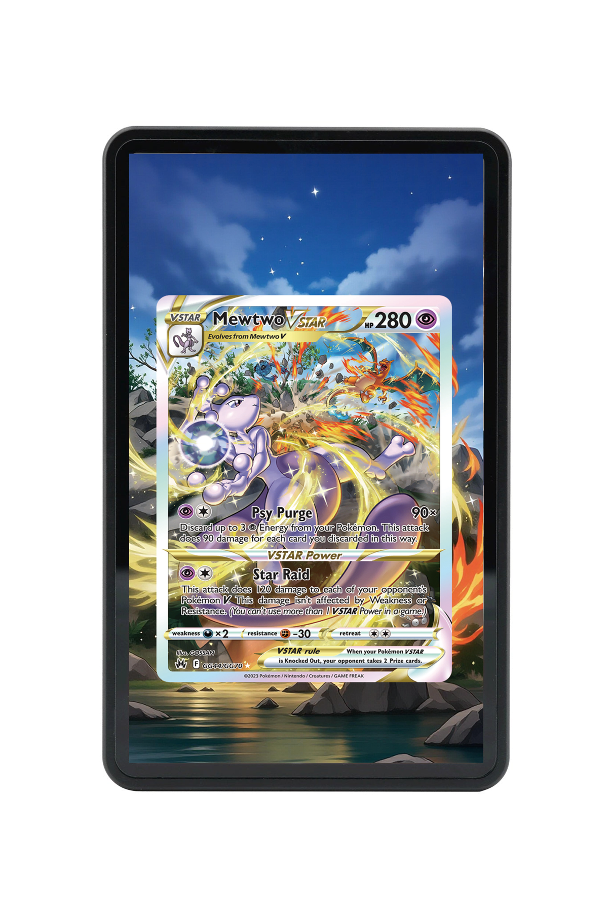 Mewtwo VSTAR Crown Zenith #GG44/GG70 Magnetic Card Holder with matching extended artwork