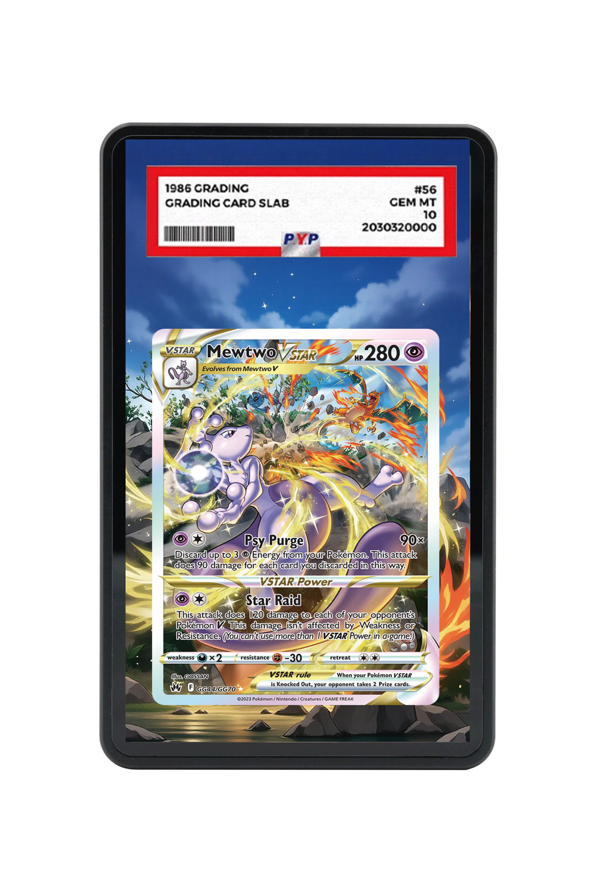 Mewtwo VSTAR Crown Zenith #GG44/GG70 PSA Grade Case with matching extended artwork