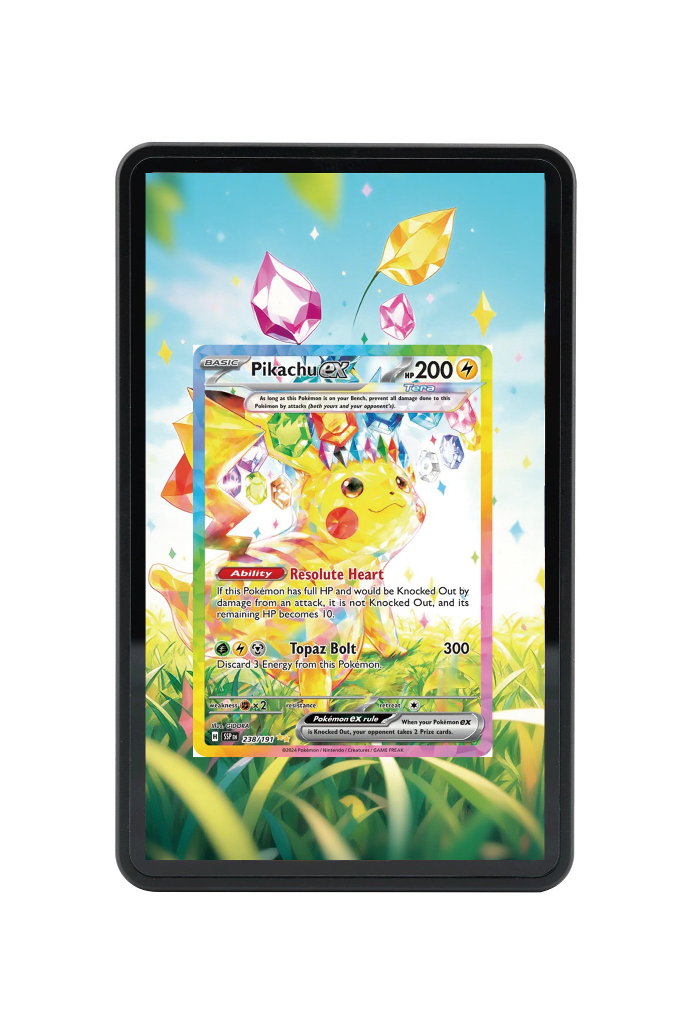 Pikachu ex Surging Sparks #238/191 Magnetic Card Holder with matching extended artwork