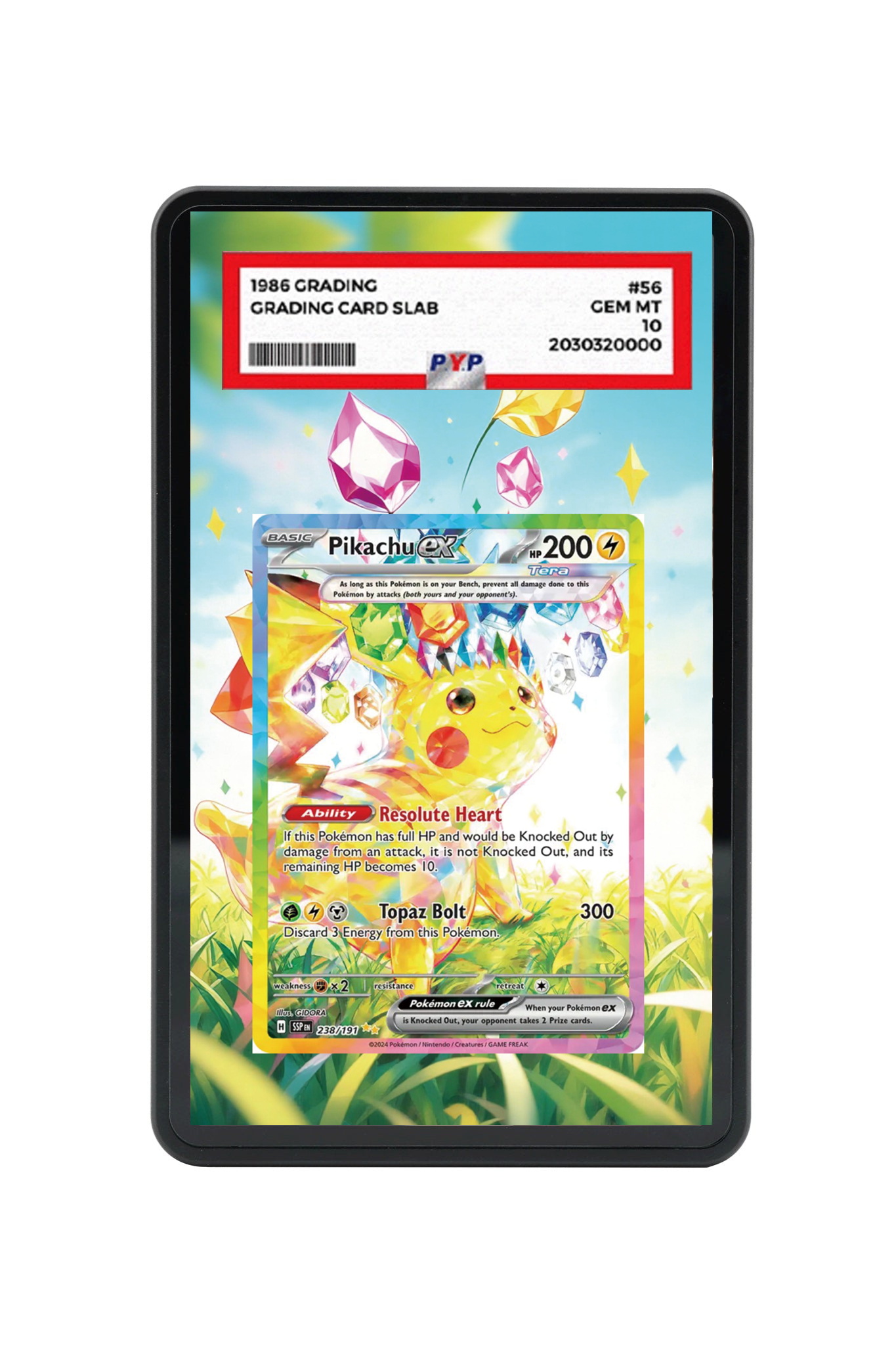 Pikachu ex Surging Sparks #238/191 PSA Grade Case with matching extended artwork