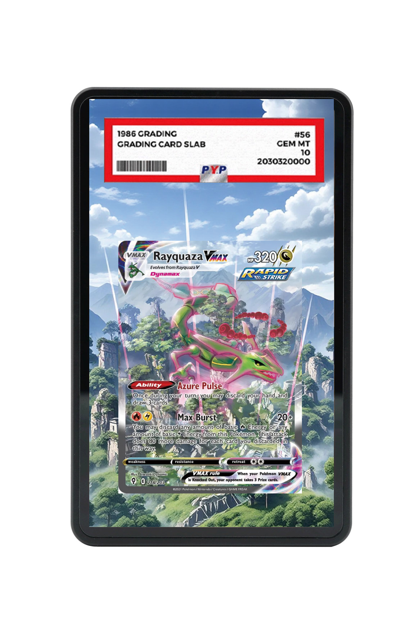 Rayquaza VMAX Evolving Skies #218/203 PSA Grade Case with matching extended artwork