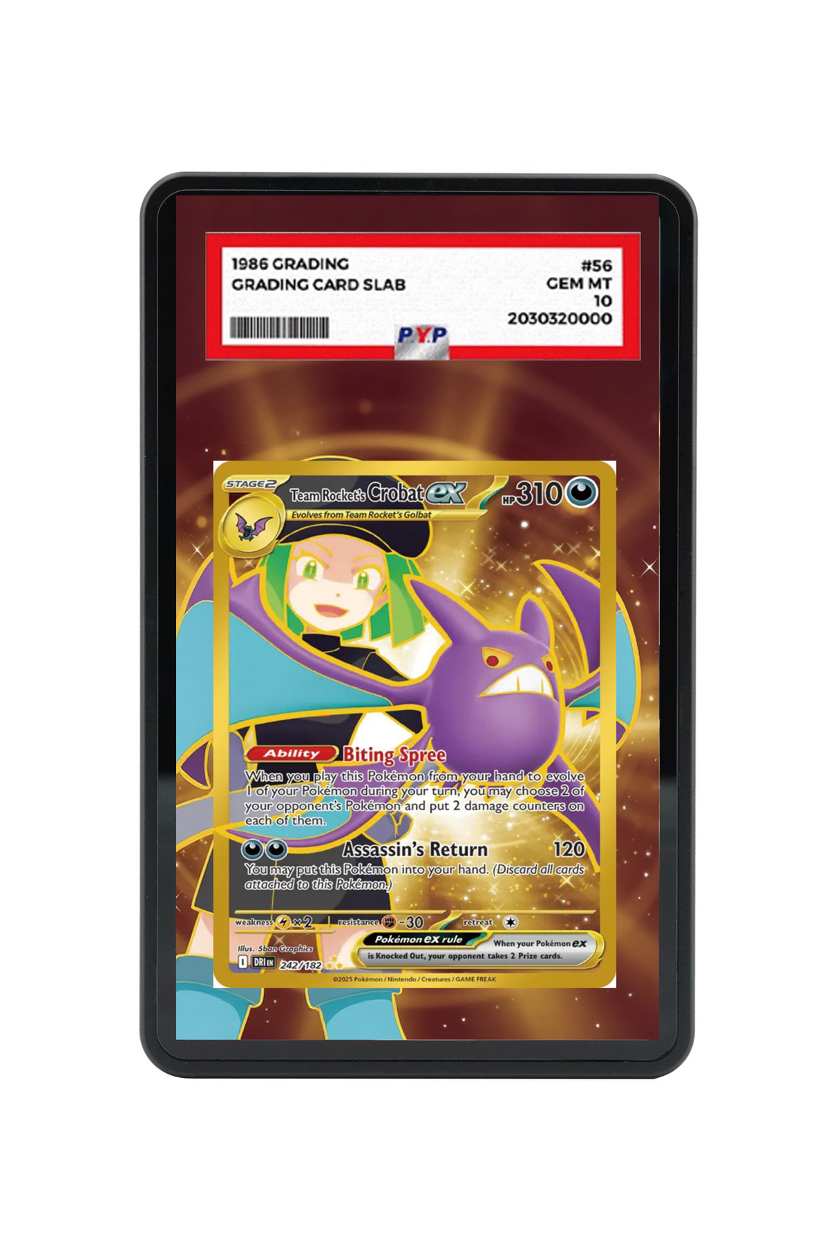 Team Rocket's Crobat ex Destined Rivals #242/182 PSA Grade Case with matching extended artwork
