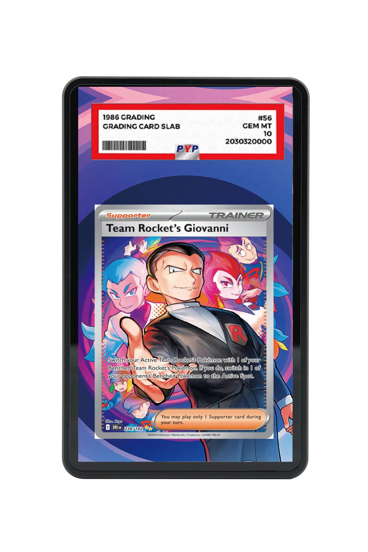 Team Rocket's Giovanni Destined Rivals #238/182 PSA Grade Case with matching extended artwork
