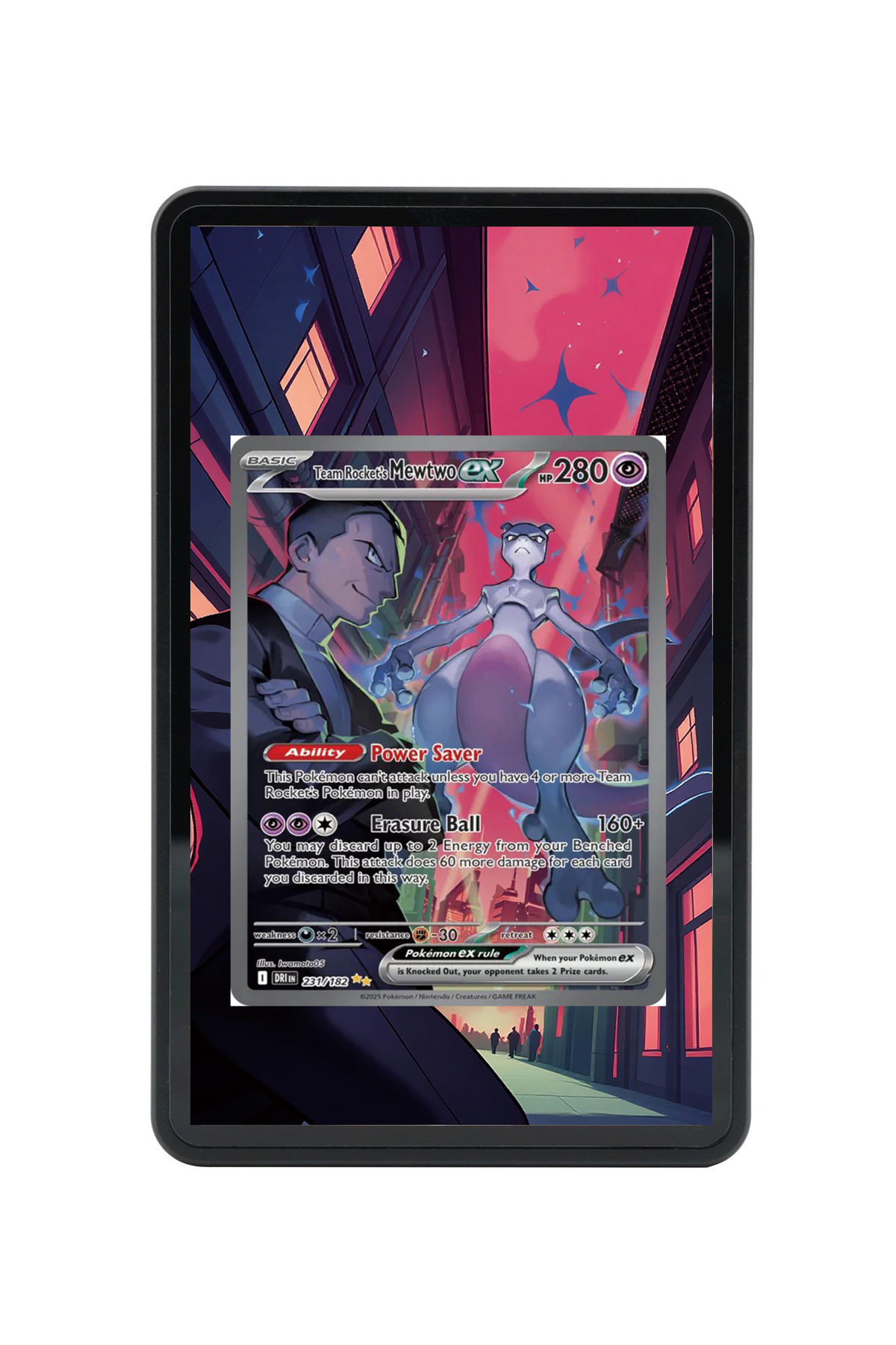 Team Rocket's Mewtwo ex Destined Rivals #231/182 Magnetic Card Holder with matching extended artwork