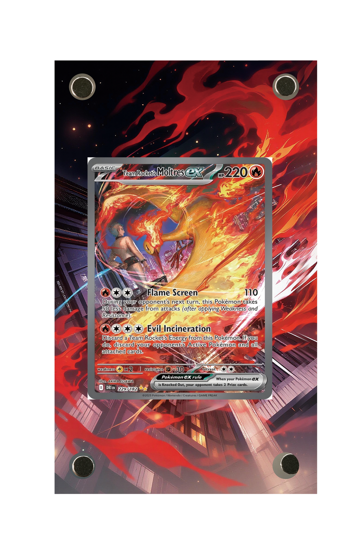 Team Rocket's Moltres ex Destined Rivals #229/182 Display Frame with matching extended artwork