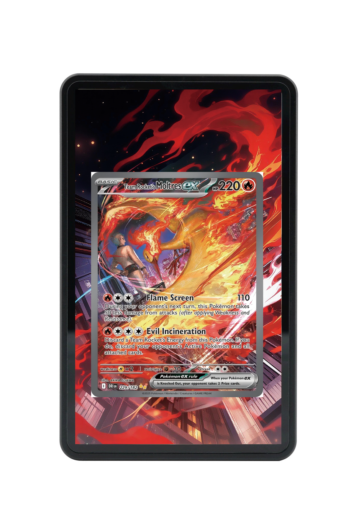 Team Rocket's Moltres ex Destined Rivals #229/182 Magnetic Card Holder with matching extended artwork
