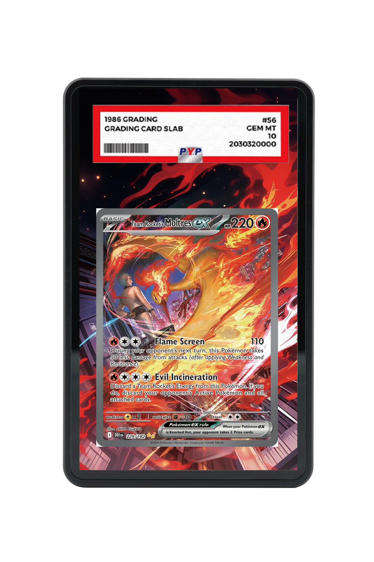 Team Rocket's Moltres ex Destined Rivals #229/182 PSA Grade Case with matching extended artwork