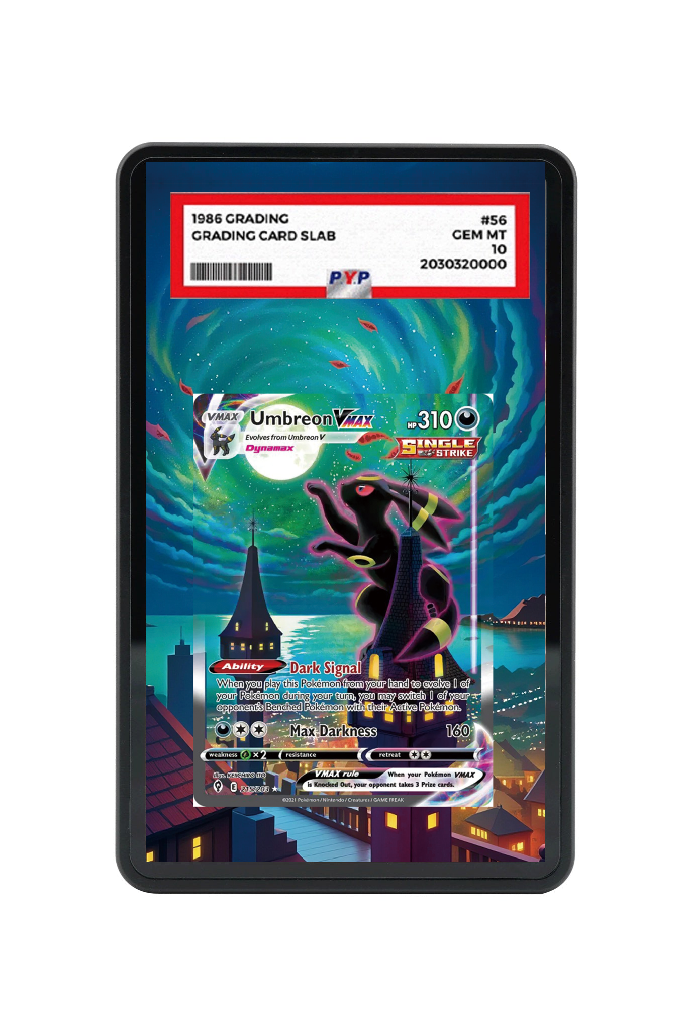 Umbreon VMAX Evolving Skies #215/203 PSA Grade Case with matching extended artwork